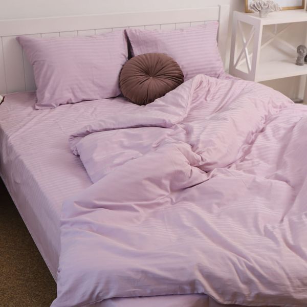 Двоспальний комплект постільної білизни з страйп-сатину King Size 57009-2 Світлий бузок KP-57009 фото